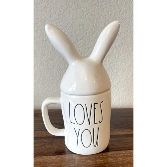 Rae Dunn Easter Some Bunny Loves You White Bunny Ears Lid Topper Rabbit Mug NEW - Picture 2 of 4